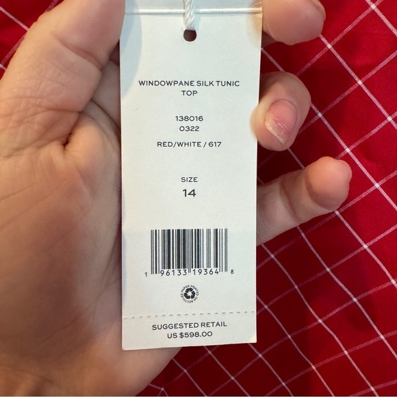 Tory Burch Windowpane Silk Tunic Top Size 14 - Picture 7 of 8